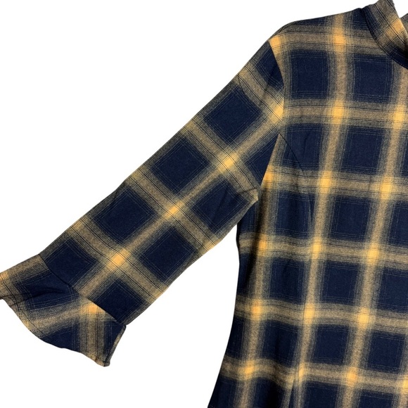 Lumiere Buffalo Plaid Printed Flare Dress Long Sleeve Size Medium Dark Academia - Picture 2 of 9